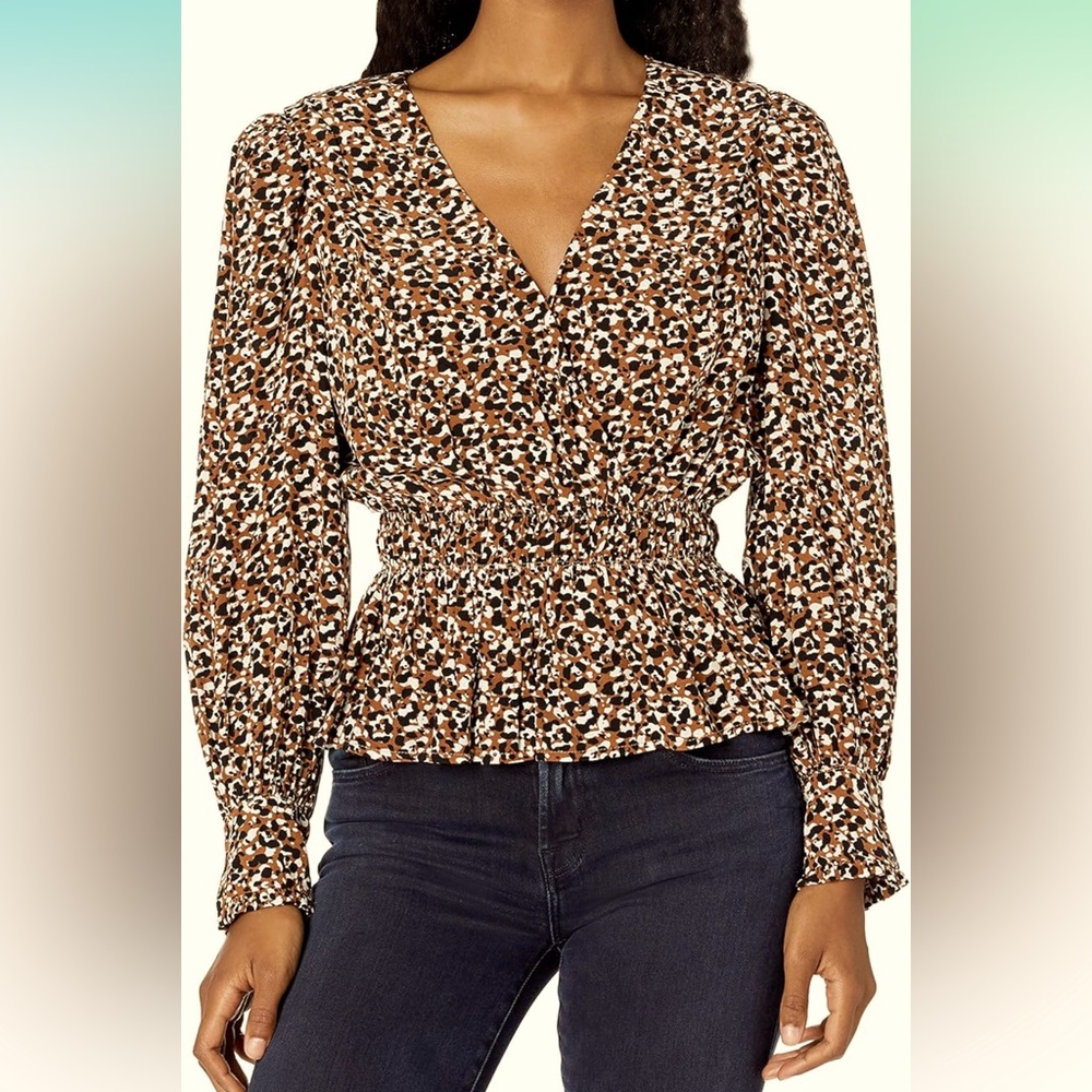 ASTR the label - Rebecca V-Neck Long Sleeve Top - Black/Brown/White - Size S